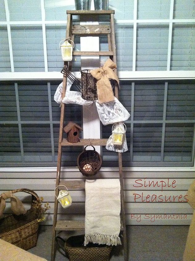 i m a little bit country, home decor, repurposing upcycling, This ladder is with its finishing touches for now I love the look and even better because I found those treasures from my local Goodwill Store