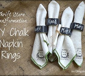 diy chalkboard napkin rings placemats, chalkboard paint, crafts, thanksgiving decorations, Thrift store napkin rings upcyled into a catalog worthy gift