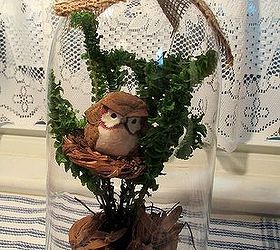 lamp glass cloches, crafts, tiny fern nesting owl under a lamp glass cloche