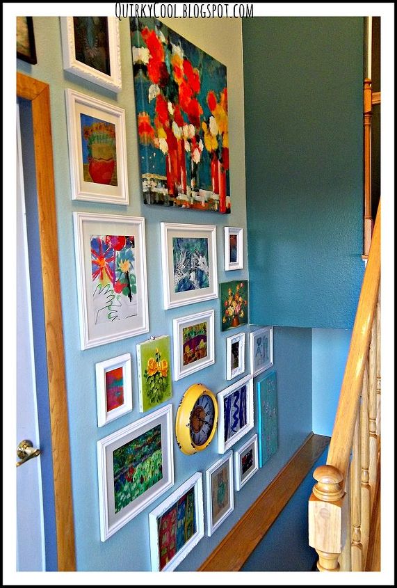 children s art gallery wall, foyer, home decor, stairs