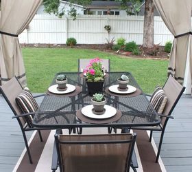 back deck makeover pergola reveal, decks, fireplaces mantels, outdoor furniture, outdoor living, painted furniture