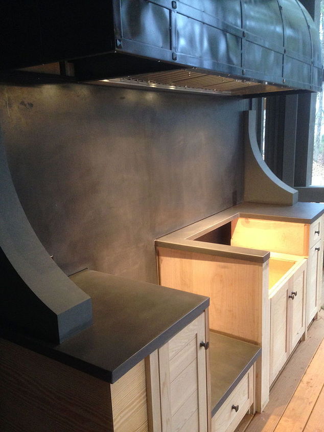 custom concrete countertops sinks more, bathroom ideas, concrete masonry, concrete countertops, countertops, home decor, Custom concrete countertops backsplash for outdoor kitchen by Burco Surface Decor LLC