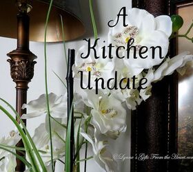 a small kitchen make over, home decor, kitchen design, Orchids to soften the metal lampshade