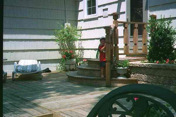 landscape undertaking in nj, landscape, outdoor living, Little grandson on the steps we used cut down mailbox posts for the balusters instead of spindles in the railing for a more chunky look