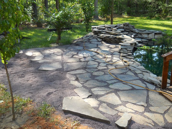 pond patio being built