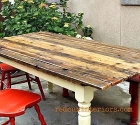 make your own plank topped outdoor farm table, diy, outdoor furniture, painted furniture, repurposing upcycling, woodworking projects, A Free To Me Farm Table got a makeover with Found on the Road Wood Planks