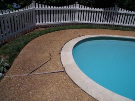 35 year old pool deck with rock finish and lots of joint problems before and after, decks, outdoor living, pool designs
