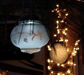 sensational recycled solar lights in the garden, outdoor living, repurposing upcycling, Find globes in thrift shops and flea markets hang with chain and pop in a solar light