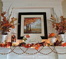our fall mantel, seasonal holiday decor, The artwork from Tuesday Morning was my splurge this year it was exactly what I wanted as the focal point