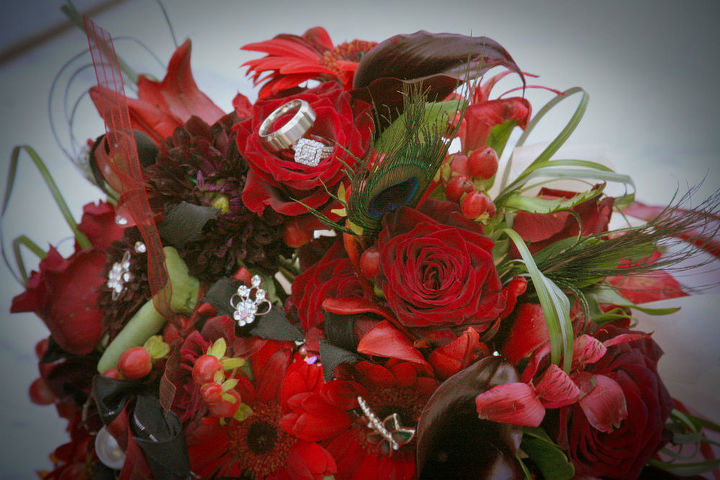 a scarlet wedding bouquet with beloved sparkles by sk sartell, flowers, gardening, A handblown glass moon crystal and sterling