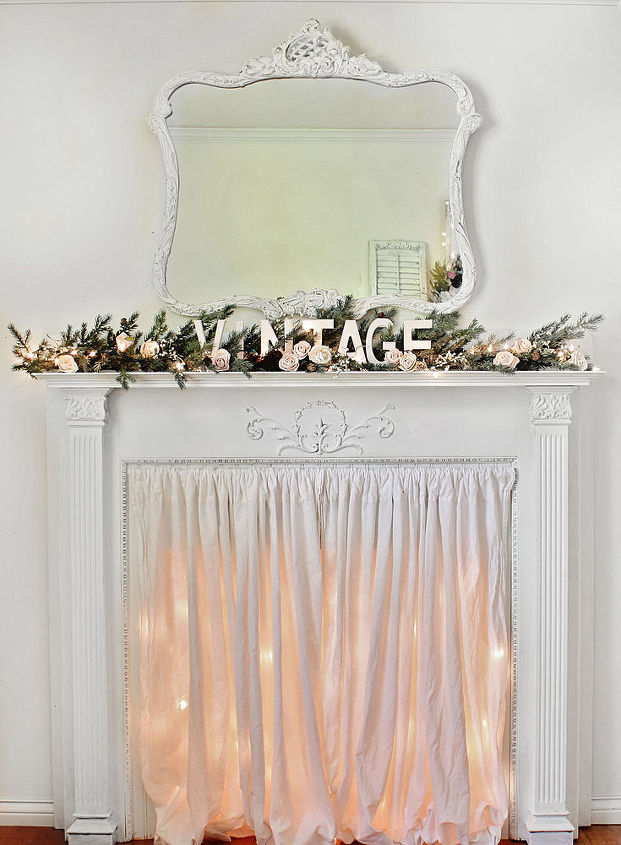vintage christmas mantle, christmas decorations, fireplaces mantels, seasonal holiday decor, my fireplace mantle dressed with twinkle lights