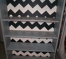 drab bookcase gets some sprucin up, painted furniture, The pattern gives it so much life and changed this bookcase into a show stopper