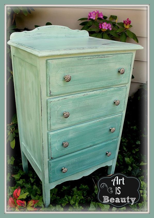 salvaged dresser turned blue green beauty queen, painted furniture, finished salvage dresser