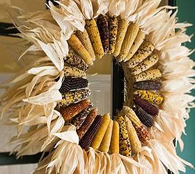 budget friendly fall decor, crafts, mason jars, outdoor living, seasonal holiday decor, wreaths, Indian corn is the easiest of all fall items to decorate with A wire frame with the Indian corn tied to it makes a beautifully colored wreath