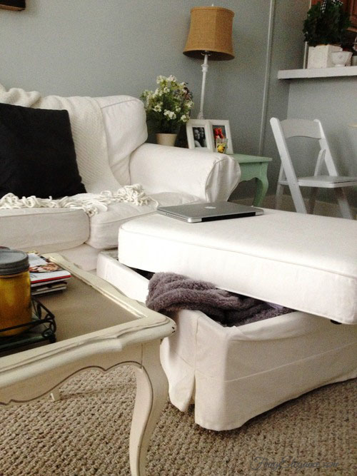 storage ideas for small spaces, home decor, painted furniture, storage ideas, Ottoman s are multifunctional pieces