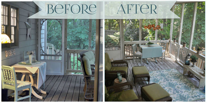screen porch makeover, outdoor living, porches, Here is a Before After shot