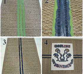 diy french grain sack rug, crafts, An old rug some painter s tape and paint are all that you need plus a homemade frenchy stencil