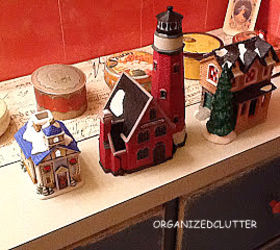 thrifted spray painted snow village, painting, seasonal holiday decor, Last year s lighthouse before painting