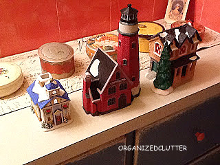 thrifted spray painted snow village, painting, seasonal holiday decor, Last year s lighthouse before painting