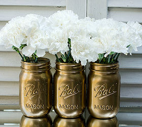 metallic look mason jars, crafts, mason jars, painting, I also created a gold version once again using spray paint