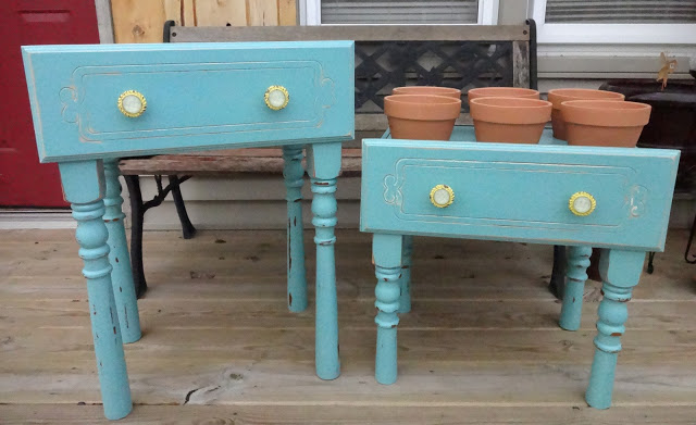 old drawers turned into planter boxes, We assembled them and I painted distressed and added fun knobs