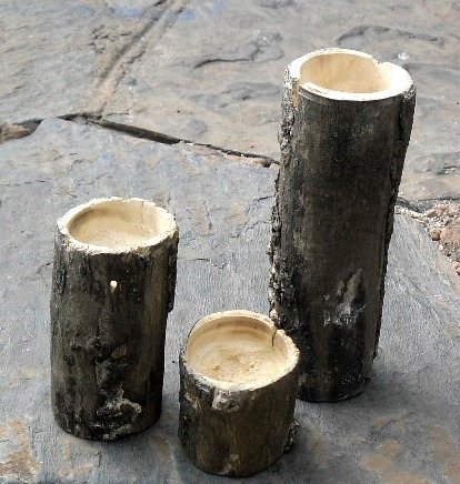 a branch candle holder set, crafts, Before sanding and painting only the holes had been drilled at this point