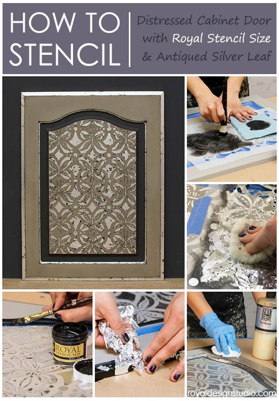 Stencil How To Using Royal Size For A Silver Accented Stencil How To Using Royal Size For A Silver Accented Cabinet Door Chalk Paint