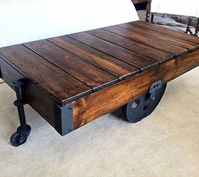 diy factory cart coffee table, painted furniture, woodworking projects, This is the finished project proudly displayed in our living room The following pictures are written from my husband s point of view