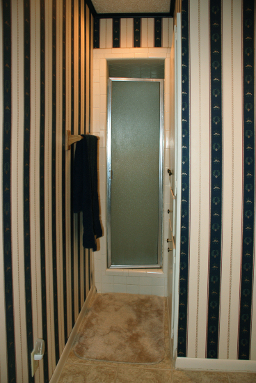 a 1960s bathroom gets a complete overhaul, bathroom ideas, home decor, wall decor, BEFORE The old shower where the toilet now is This isn t an optical illusion It really was that tiny and narrow like showering in a dark tiny closet