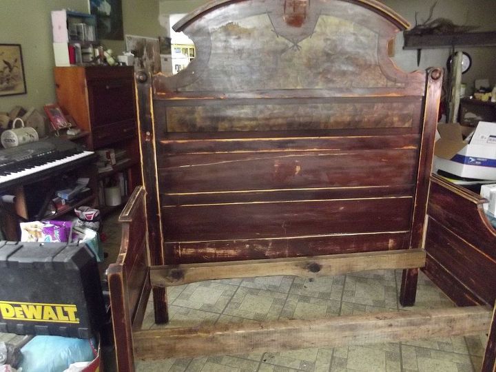 refurbishing recylcing, painted furniture, repurposing upcycling, I cut the footboard in half made a frame