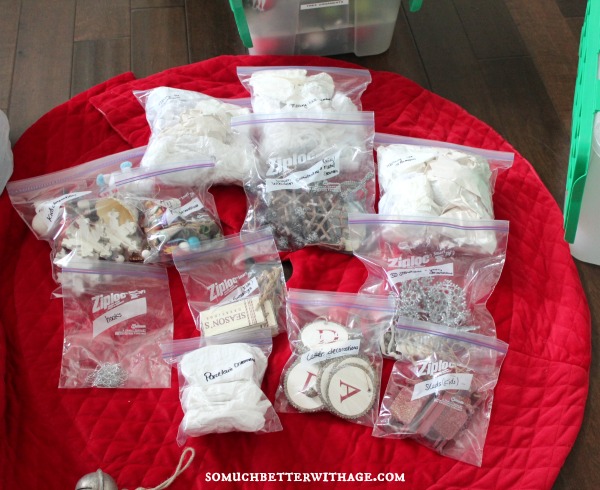 tree ornament organization, christmas decorations, organizing, seasonal holiday decor, Group like items together and place them in Ziploc bags