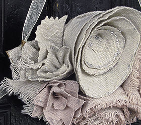 sawtooth drop cloth flowers, crafts, flowers, seasonal holiday decor, valentines day ideas, grey flower was done the same way but the edge was pinked using pinking shears