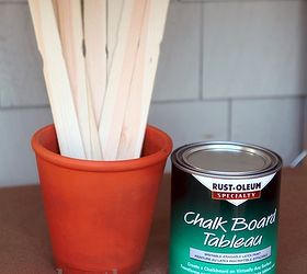 chalkboard paint plant markers, chalkboard paint, crafts, gardening, The supply list for this project is very short You will need chalkboard paint wooden stir sticks masking tape optional chalk and a foam brush or roller