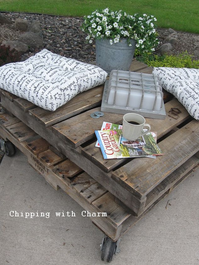 our first pallet project rustic table or comfy perch, diy, how to, painted furniture, pallet, repurposing upcycling, rustic furniture