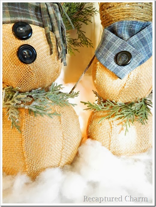burlap twine snowmen, christmas decorations, crafts, seasonal holiday decor, Instructions on how to attach the burlap and the twine are found on Recaptured charm on the link provided in this post