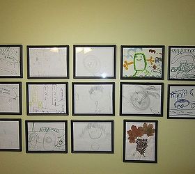 quick art ideas to fill large wall space, home decor, Pencil drawings framed in dollar store diploma frames The kids were 4 and 5 years old when they made these and I put them up on the wall in my office