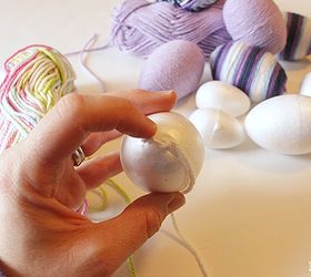 cute and quick yarn wrapped easter eggs, crafts, easter decorations, seasonal holiday decor