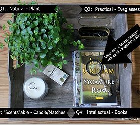 ottoman coffee table trays and styling videos and tutorial, home decor, living room ideas, painted furniture, Here is the Four Quadrant Rule in play This blog post gives you more guidelines and tips so you can interchange other elements and get it right every time