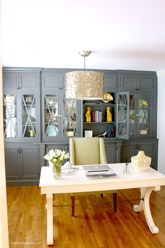 a stylish home office, craft rooms, home decor, home office, Custom Built dark grey built in cabinets