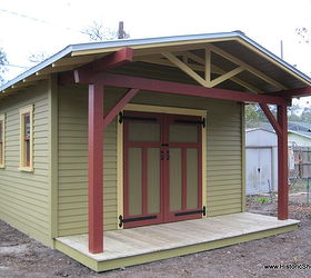 custom shed to complement a craftsman bungalow, garages, outdoor living, The potting shed has a 4 deep porch with a wood deck