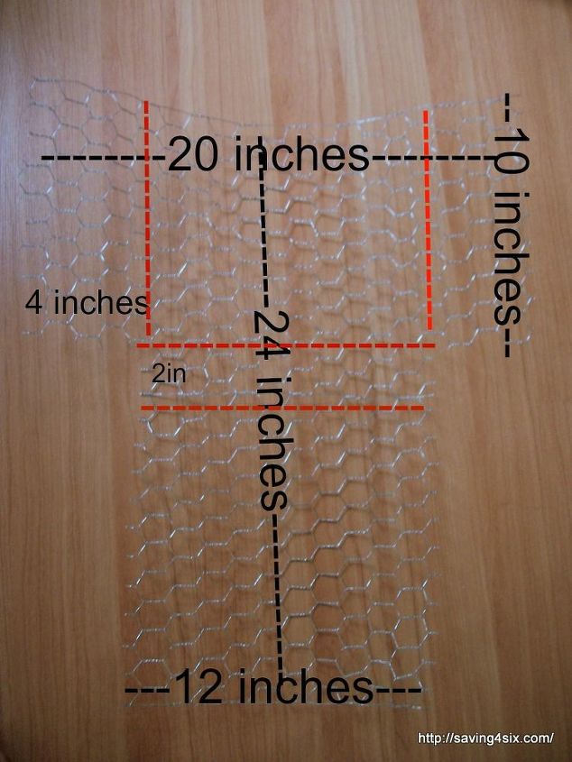 cestas de tela de arame diy, Depois de cortar o fio no comprimento dobre o nas linhas vermelhas