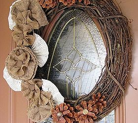 fall wreath with pine cones and burlap, crafts, flowers, seasonal holiday decor, wreaths, Our new Fall wreath