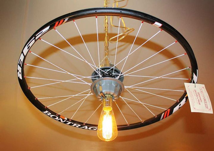 repurposed upcycled bicycle rim pendant hanging light, lighting, repurposing upcycling