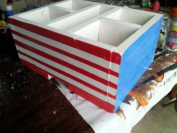 diy patriotic silverware and napkin caddy, crafts, patriotic decor ideas, seasonal holiday decor, Added some red stripes and blue