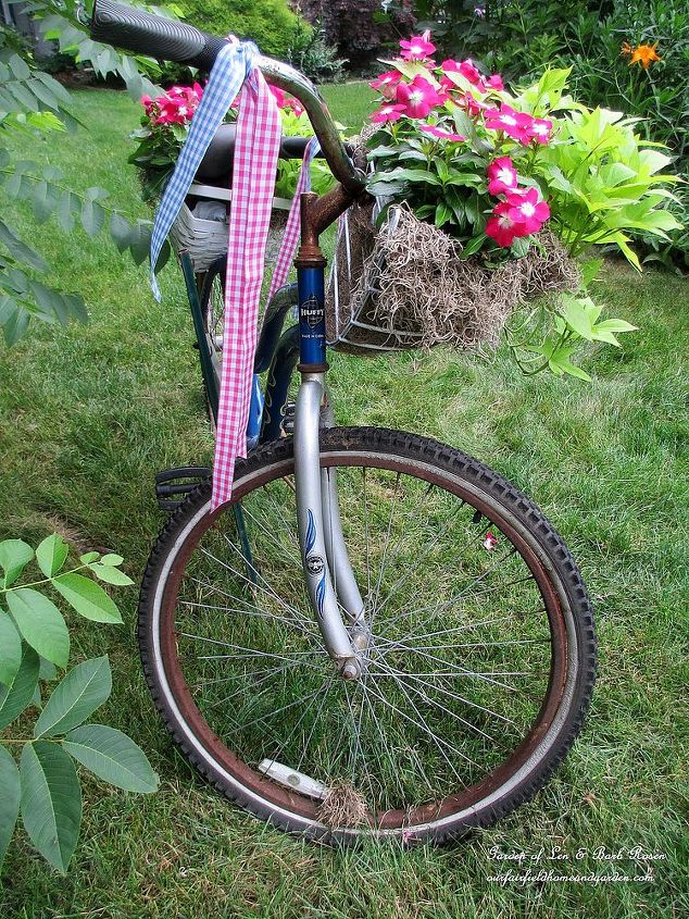 diy project my bicycle planter, gardening, repurposing upcycling, Step 4 Add ribbon streamers to the handle bars