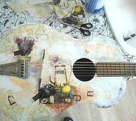 how i decoupaged my husband s guitar, crafts, decoupage, painting, Now