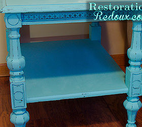 vintage turquoise carved sidetable, home decor, painted furniture