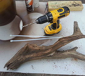 what can you do with a piece of drift wood a drill and 2 cable ties, gardening, repurposing upcycling, woodworking projects