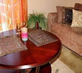 transforming a living room with colorful pillow covers amp placemats, home decor, living room ideas, Up close photo of the hand painted placemats