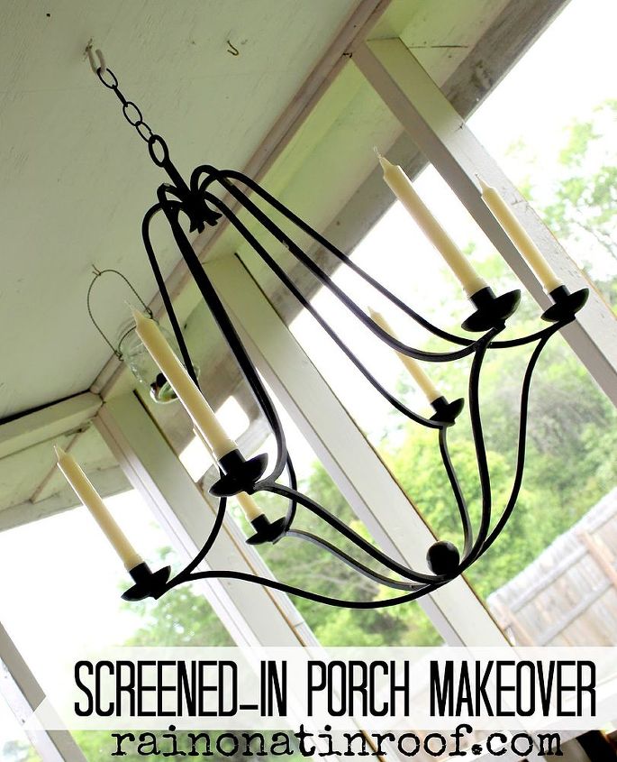 audrey hepburn inspired outdoor chandelier makeover, outdoor living, porches, repurposing upcycling